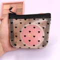 Black heart pattern mesh cosmetic bag for travel storage and portable makeup - Small Triangle (Black Heart) / Beige Mesh Black Heart