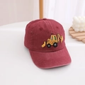 Burgundy washed cotton boys baseball cap with yellow excavator embroidery detail - 52-54cm / Burgundy