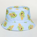 Détail d'un chapeau de soleil bleu clair avec motif maïs et coutures renforcées - M (56-58cm) / Bleu