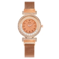 Rose gold women's quartz watch with sparkling crystals and Milanese mesh band - Rose Gold