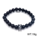 8mm lava stone and matte black bead bracelet featuring a silver letter Z charm - Letter Z Style (KB122548-Z) / 8mm