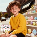 Kids Easter temporary face tattoos with bunny, colorful eggs and chicks, model BF-031 - Red Flower Colorful Egg Sticker (BF-031)