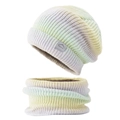 Set berretto e sciarpa in maglia sfumata verde chiaro e viola a coste fitte - Cappello + Scaldacollo Set da 2 pezzi / Giallo Sfumato