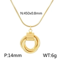 Goudkleurige titanium stalen ketting met drie vervlochten cirkels en fijne schakels - Driedubbele Ring Stijl A Goud (KN236535-HR)
