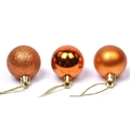 Trois boules de Noël bronze en finitions pailletée, miroir et mate avec ficelles - 3cm / Bronze