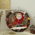 Ghirlanda natalizia in rattan con Babbo Natale e renna dipinti su legno - Ghirlanda Di Babbo Natale - Grande