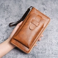 Braune Vintage-Ledergeldbörse für Herren mit Reißverschluss und Handytasche - Gelbbraun