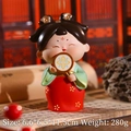 Detail view of Tang dynasty lady figurine in red dress with green fan and hair ornaments - Large Gentle Breeze Lady