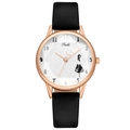 Women's minimalist watch with rose gold case, leather strap, and artistic dial - Black