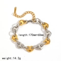 Two-tone gold and silver heart link chain bracelet in stainless steel, 170mm plus 60mm - Two-tone Heart Bracelet (TB60525-M)