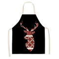 Détail d'un tablier noir en lin avec broderie de renne rouge de style ethnique et bride - 47*38cm (Taille Enfant) / Tête de Cerf (AP-52001)