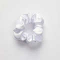 Lustrous white faux silk scrunchie with soft pleated texture for a smooth hair style - Scrunchie_White