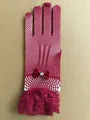 Deep burgundy fishnet bridal gloves with rhinestones and satin bow accent - Burgundy