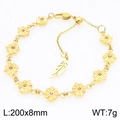 Bracciale a fiori dorati con gemme rosa e ciondolo a piuma lunghezza 200 mm - Rosso vino (KB210361-GC)