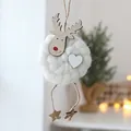 Decorazione natalizia renna bianca in feltro con pompon e stelle in legno 19x9cm - Stile Renna Bianca