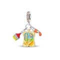 Art theme charm with wheat field frame and tiny paintbrush in 925 silver finish - PAC1355-Artist Paint Brush & Palette Dangle