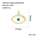 Gold-plated evil eye charm with blue zircon inlay and crystal accents for DIY jewelry - P01730 Medium Zirconia Eye