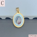 Detail of 14x21mm oval stainless steel Guadalupe pendant with colorful religious figure - Style C-Saint Portrait