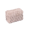 Beige plush checkered cosmetic bag with textured bubble design and silver zipper detail - Brown Pillow Bag