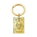 Gold stainless steel tarot keychain featuring The Devil card design with Roman numeral XV - Tarot 009 (The Devil)
