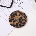 Portable round tortoiseshell acetate makeup mirror with gold Barrette la France logo - Leopard Print