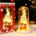 Christmas glass globe with couple figurines and mini tree in red gift box packaging - Window Box White Base White Tree + Christmas Couple