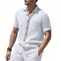 Chemise blanche à manches courtes pour hommes avec col classique et boutons en bois - S / Blanc