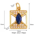 Golden square Evil Eye pendant with blue marquise stone and sparkling white crystals - Gold Square Blue Gem