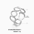 Anillo geométrico ajustable de acero inoxidable plateado con diseño de eslabones - Estilo Geométrico Hueco / Color Acero