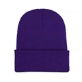 Deep purple knitted beanie hat with classic cuffed design on white background - L (54-60cm) / Deep purple