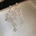 Detail of lily-of-the-valley drop earrings with white pearls and sparkling crystals - 18# Tassel Pearl With Lily of the Valley Shape (HE15735)