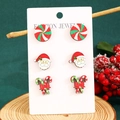 Christmas stud earring set featuring Santa, candy cane and swirl lollipop designs - Wood Spiral Candy Style