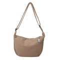 Beige corduroy crossbody bag with adjustable strap and cute cartoon pendant - Khaki With Pendant