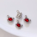 Silver crab charms with red oval crystal for DIY jewelry making and necklace crafts - Silver with Red Zirconia Crab