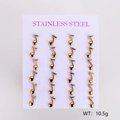Set of 12 pairs of golden stainless steel musical note stud earrings on a card - Music Note Style B(AML033224) / 12 Pairs Set