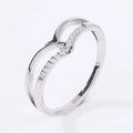Silver V-shaped double-layer wave ring with micro-paved white zircon stones - US 7 / Silver