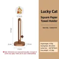 Solid walnut wood vertical square paper towel holder with lucky cat charm 13x31cm - Acacia Wood Square Base - Fortune Cat Pendant