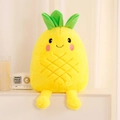 Cute yellow pineapple plush pillow with green leaves and a smiling embroidered face - 35cm / Pineapple
