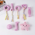 Detail von 8-teiligem rosa Haustierspielzeug-Set mit TPR-Kauspielzeug und Plüschstern - Haustier-Molar-Spielzeug-Set / 8-teiliges Set / Rosa