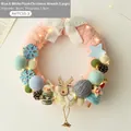 Pink 30cm wool felt Christmas reindeer wreath with LED lights and plush donut design - Blue And White Snowman Reindeer Style / 30cm