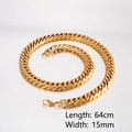 Collier chaîne cubaine dorée en acier inoxydable avec largeur 15mm et longueur 64cm - Collier à Mailles Cubaines Doré 64cm x 15mm (KN21005-K)