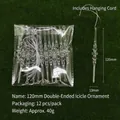 Set of 12 clear acrylic 120mm icicle ornaments for Christmas tree decor with silver cords - Double-pointed Icicle / 120mm