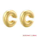 Detailed view of chunky 18K gold plated C-shaped earrings with 30mm size measurements - VE1024 Gold Cylindrical C-Shape
