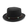 Vintage black wool felt fedora hat featuring a leather band with turquoise and bronze studs - M (56-58cm) / Black