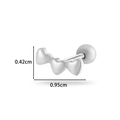 Silver triple heart stud earring made of titanium steel, size 0.42cm by 0.95cm - Three Hearts (0186-1# Silver)