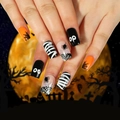 Halloween press-on nails with spider webs, mummies and ghost eyes in orange and black - Halloween Spider Web Eye Style (JP2502)