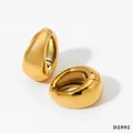Pendientes de aro gruesos dorados pulidos con un diseño geométrico minimalista - Clip de oreja en forma de U / Dorado (D2992)