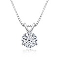 Classic 3-prong round cut moissanite pendant necklace on silver box chain with reflection - Standard Type / White