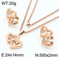 18K gold plated interlocking heart jewelry set with necklace and sparkling earrings - Rose Gold Set (KS204899-KFC)