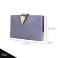 Chic blue leaf evening clutch bag with woven texture and gold metal buckle - Blue